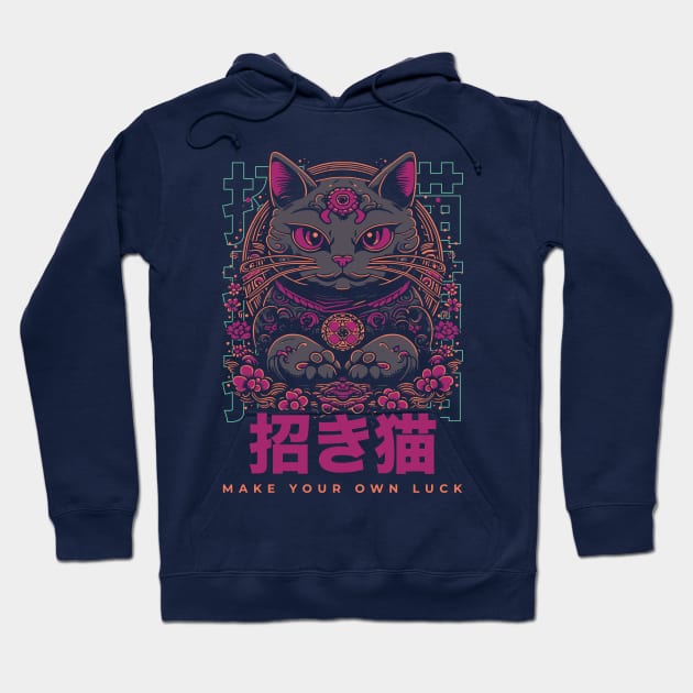 Make Your Own Luck // Vibrant Japanese Lucky Cat Illustration // Maneki Neko C Hoodie by Now Boarding